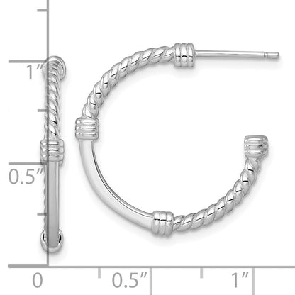 Sterlingsilber Rhodiniert Poliert und Gedreht 24.0mm Stecker C- Creolen