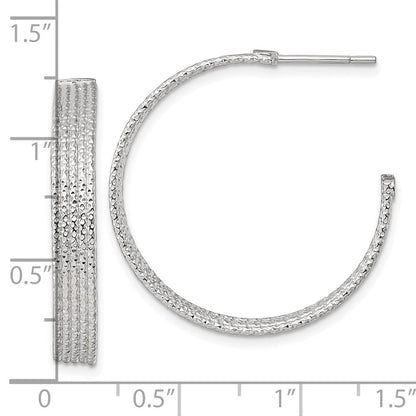 Sterlingsilber Poliert und Strukturiert 30x4.5mm Stecker C- Creolen