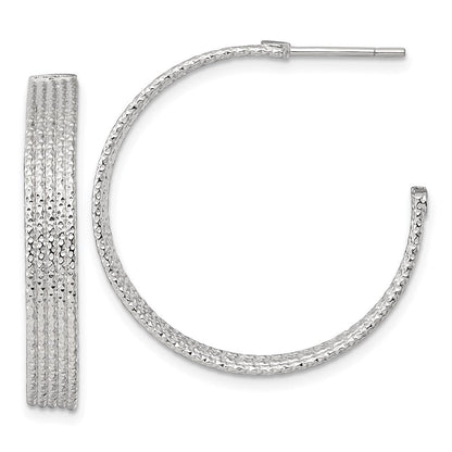 Sterlingsilber Poliert und Strukturiert 30x4.5mm Stecker C- Creolen