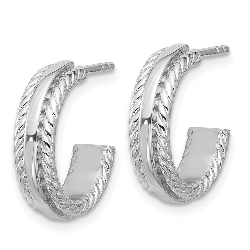 Sterlingsilber Rhodiniert Gerillt J-hoop Ohrstecker