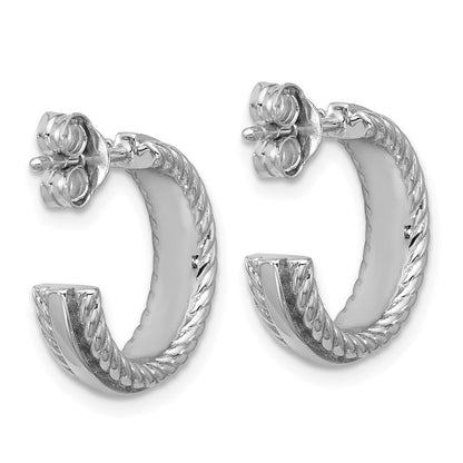Sterlingsilber Rhodiniert Gerillt J-hoop Ohrstecker