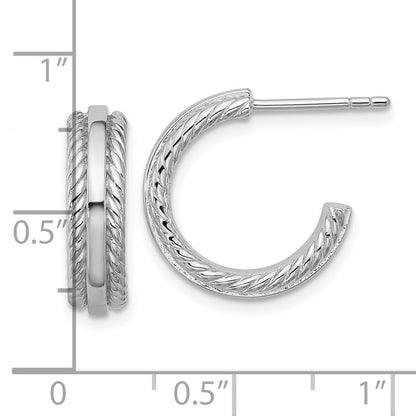 Sterlingsilber Rhodiniert Gerillt J-hoop Ohrstecker