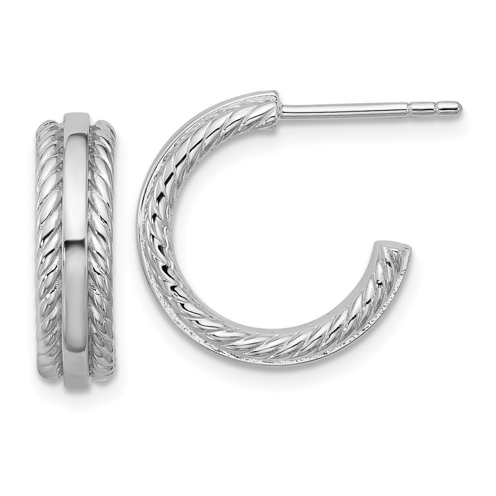 Sterlingsilber Rhodiniert Gerillt J-hoop Ohrstecker