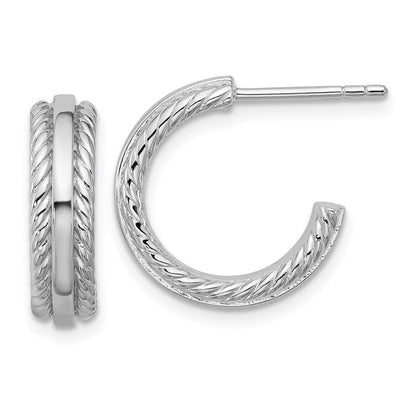 Sterlingsilber Rhodiniert Gerillt J-hoop Ohrstecker
