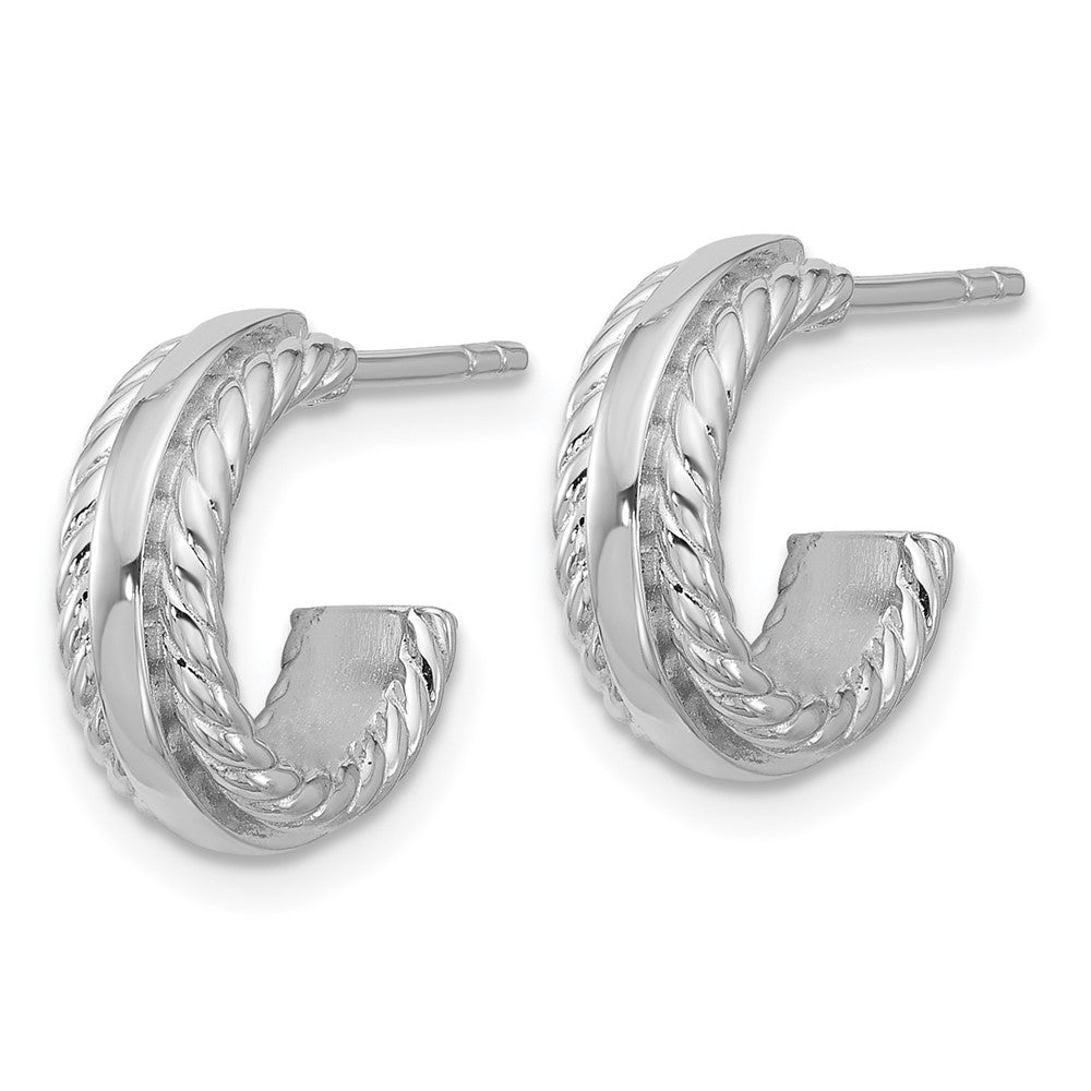 Sterlingsilber Rhodiniert Gerillt J-hoop Ohrstecker