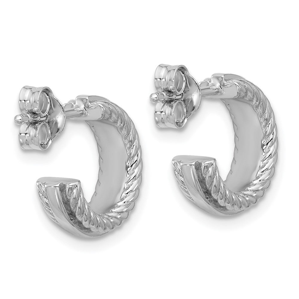 Sterlingsilber Rhodiniert Gerillt J-hoop Ohrstecker