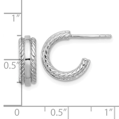 Sterlingsilber Rhodiniert Gerillt J-hoop Ohrstecker