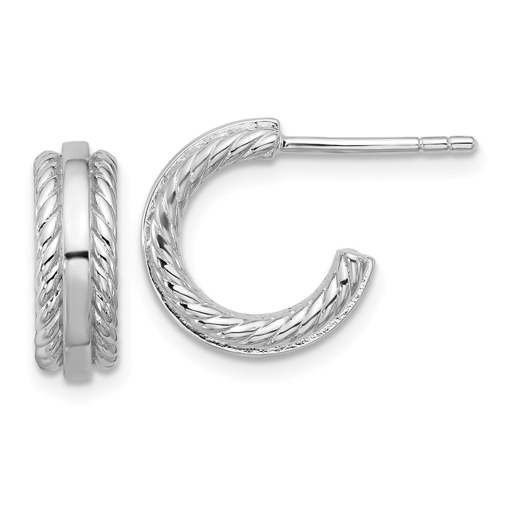 Sterlingsilber Rhodiniert Gerillt J-hoop Ohrstecker