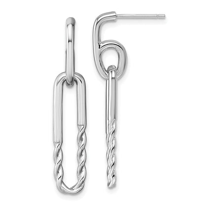 Sterlingsilber Rhodiniert Gedreht Paper Klammer Hängend Ohrstecker