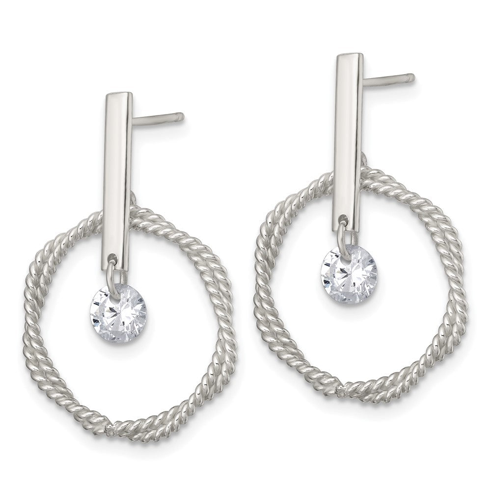 Sterlingsilber Poliert und Gedreht Zirkonia Kreis Stecker Ohrhänger