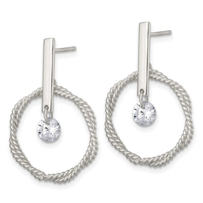 Sterlingsilber Poliert und Gedreht Zirkonia Kreis Stecker Ohrhänger
