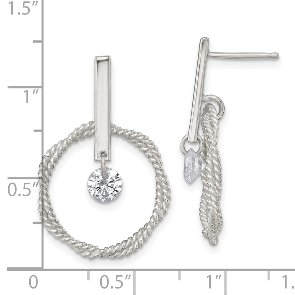 Sterlingsilber Poliert und Gedreht Zirkonia Kreis Stecker Ohrhänger