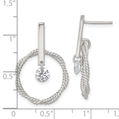 Sterlingsilber Poliert und Gedreht Zirkonia Kreis Stecker Ohrhänger