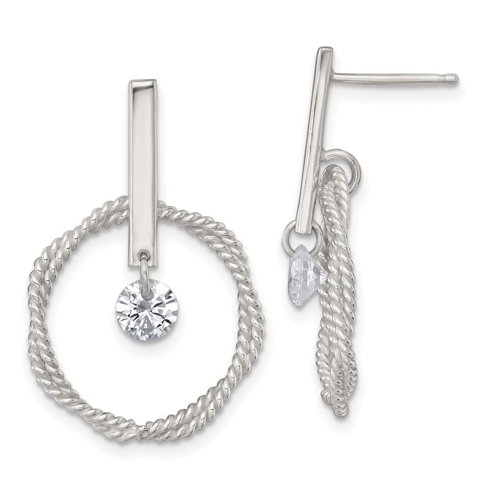 Sterlingsilber Poliert und Gedreht Zirkonia Kreis Stecker Ohrhänger
