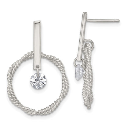 Sterlingsilber Poliert und Gedreht Zirkonia Kreis Stecker Ohrhänger