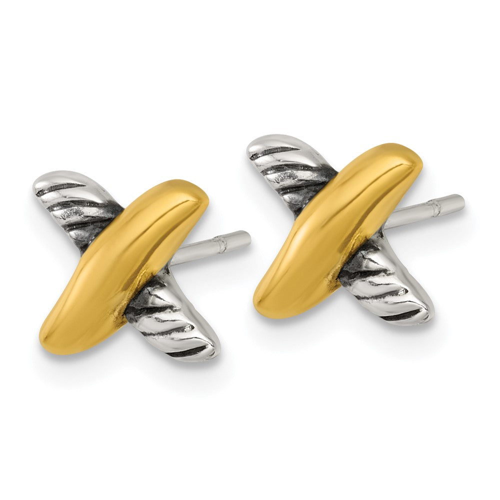 Sterlingsilber und Goldfarben Antikisiert Poliert X Ohrstecker