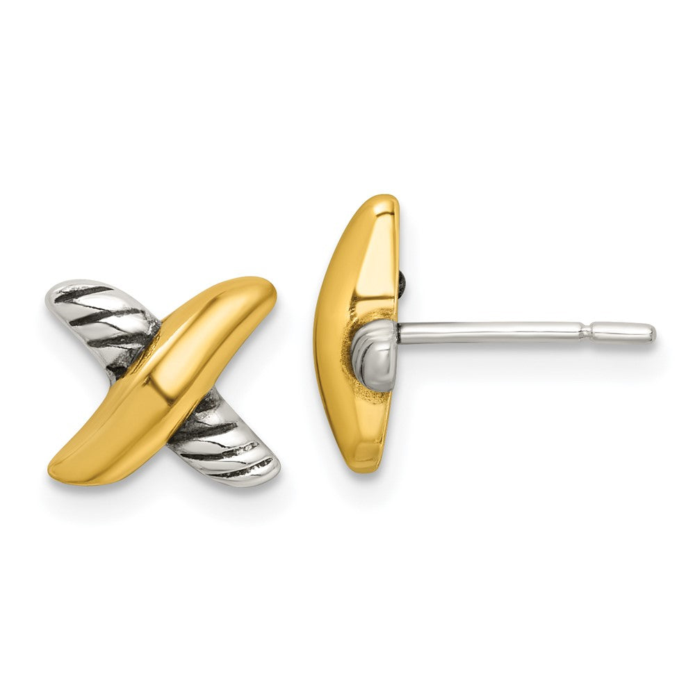 Sterlingsilber und Goldfarben Antikisiert Poliert X Ohrstecker