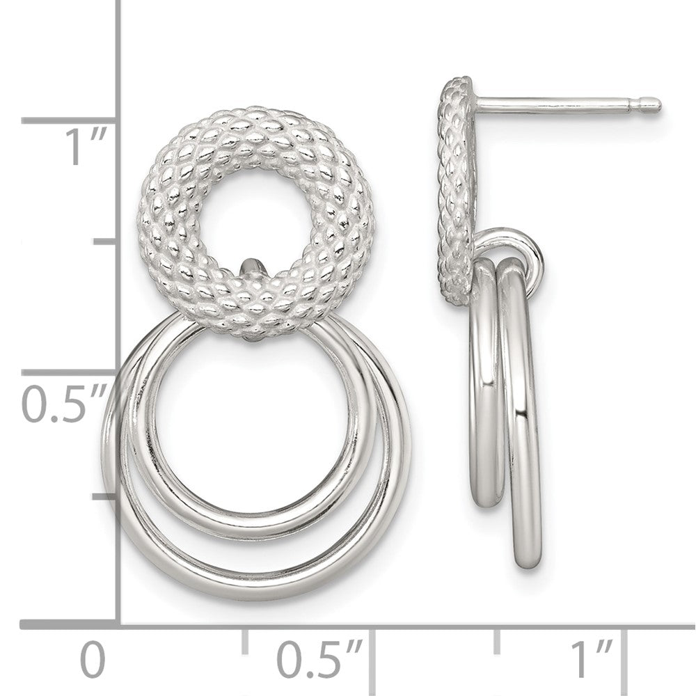Sterlingsilber Poliert und Strukturiert Doppelt Kreis Stecker Ohrhänger