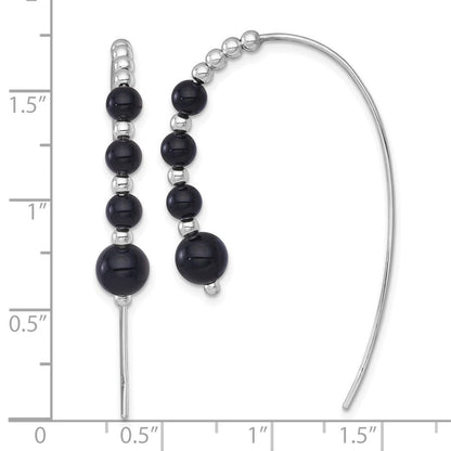 Sterlingsilber Rhodiniert Poliert Onyx Gekugelt Durchzieher-Ohrringe