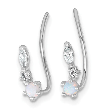 Sterlingsilber Rhodiniert Poliert Zirkonia und Cr. Opal Ohr Climbers