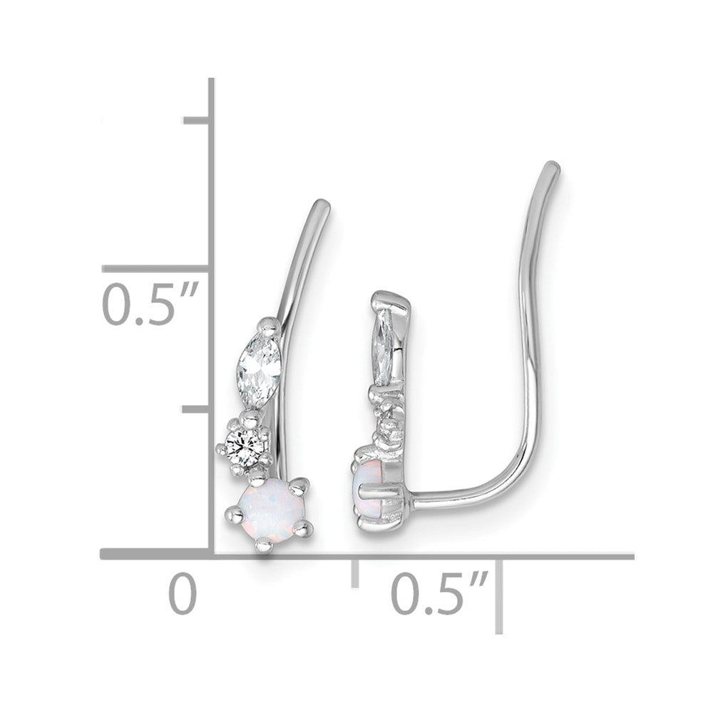 Sterlingsilber Rhodiniert Poliert Zirkonia und Cr. Opal Ohr Climbers