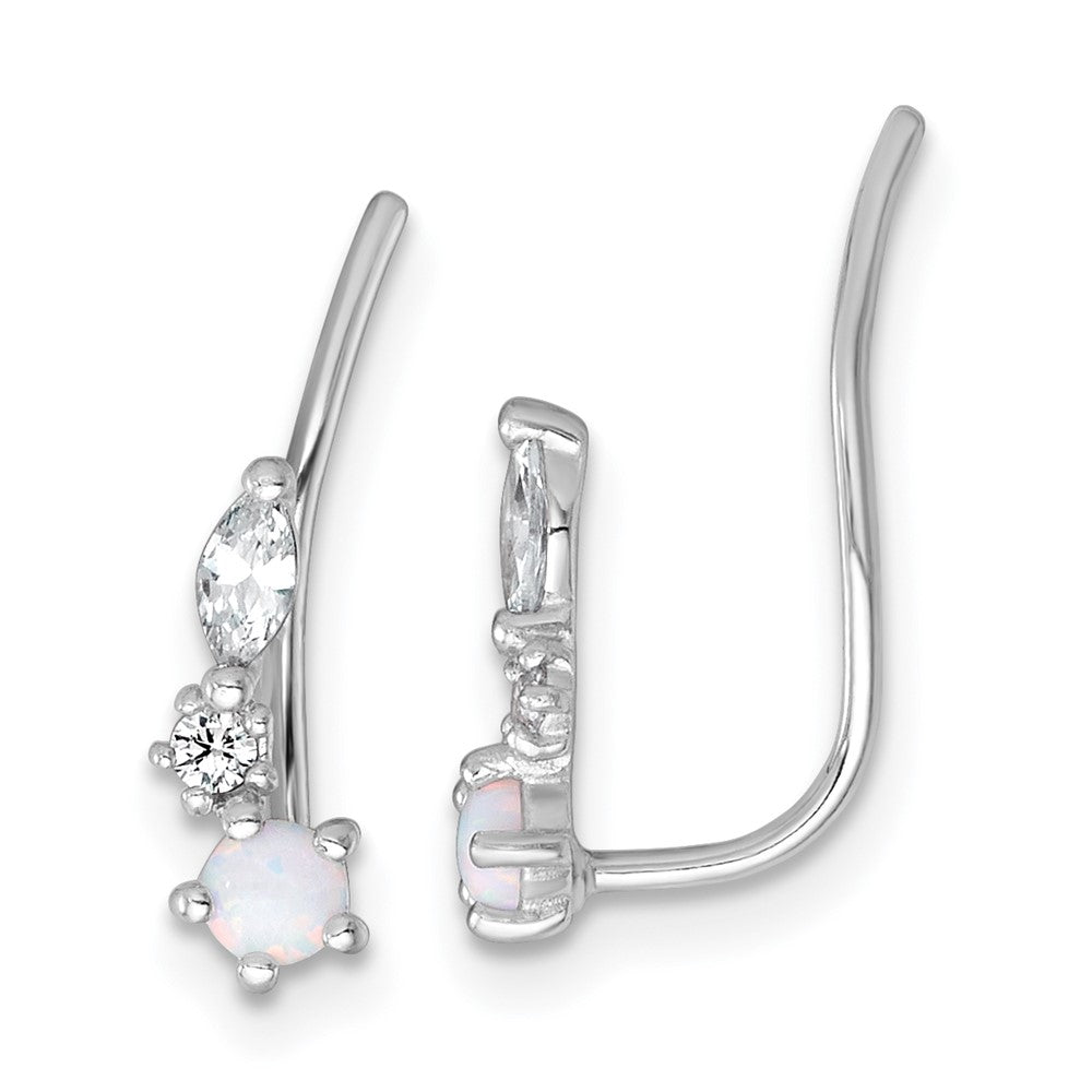 Sterlingsilber Rhodiniert Poliert Zirkonia und Cr. Opal Ohr Climbers