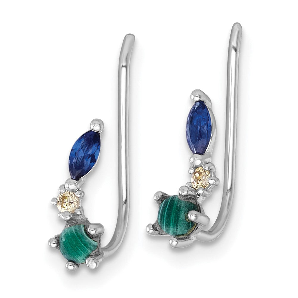 Sterlingsilber Rhodiniert Zirkonia Malachite und Nano Kristall Ohr Climbers
