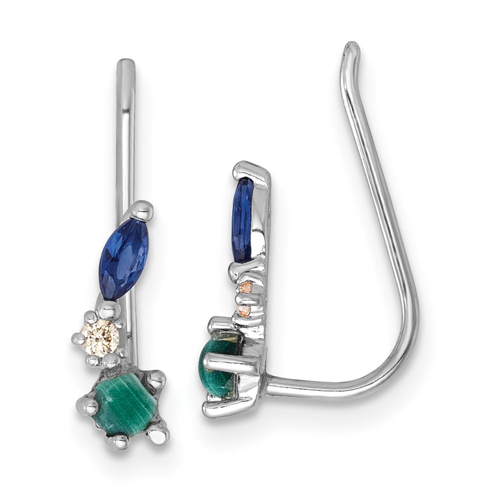 Sterlingsilber Rhodiniert Zirkonia Malachite und Nano Kristall Ohr Climbers