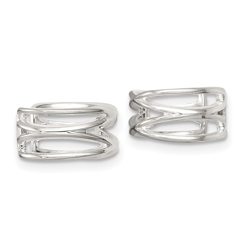 Sterlingsilber Poliert Doppelt Kreuz Pair Of Ohr Cuffs
