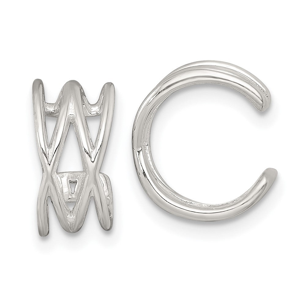 Sterlingsilber Poliert Doppelt Kreuz Pair Of Ohr Cuffs