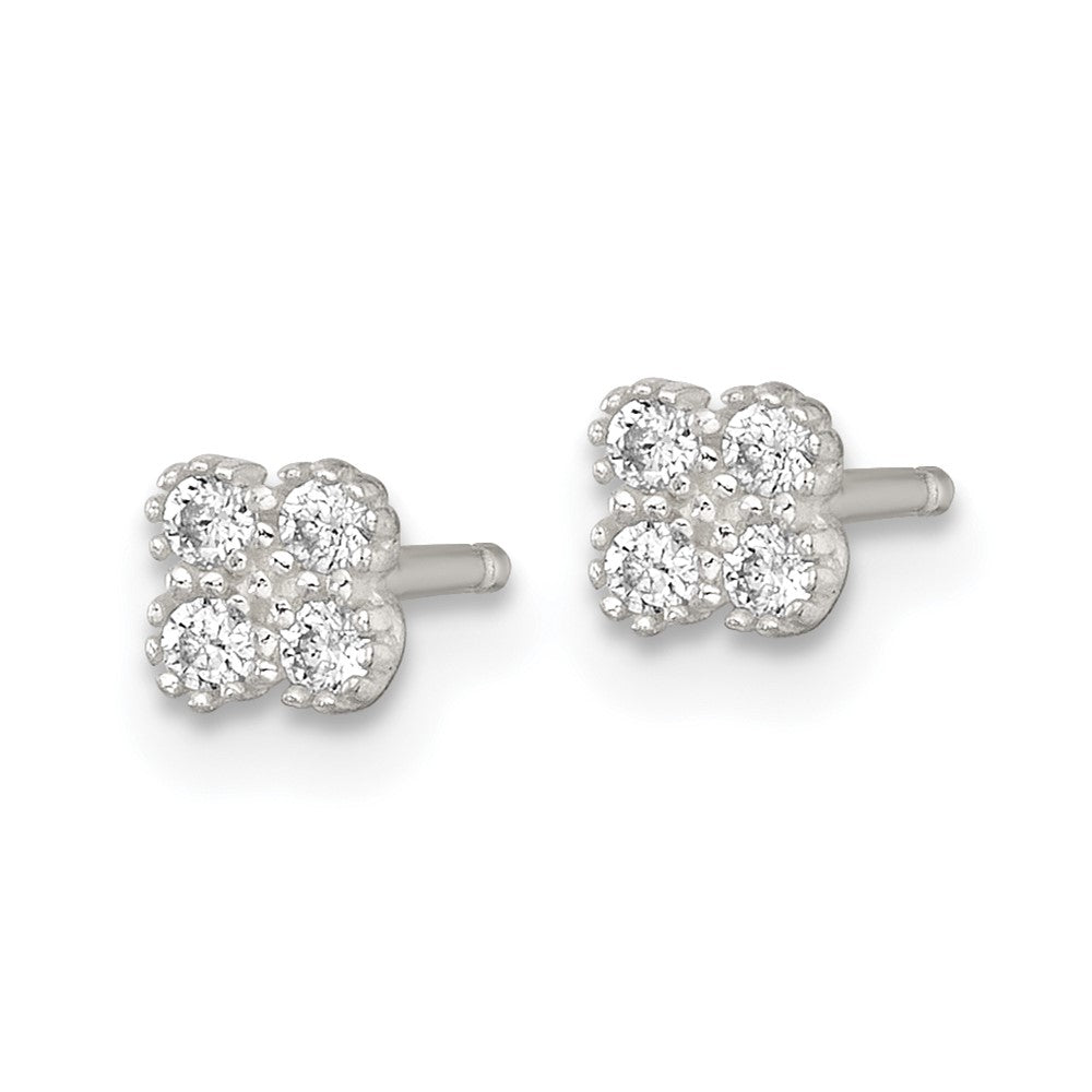 Sterlingsilber Poliert Strukturiert Zirkonia Quatrefoil Ohrstecker