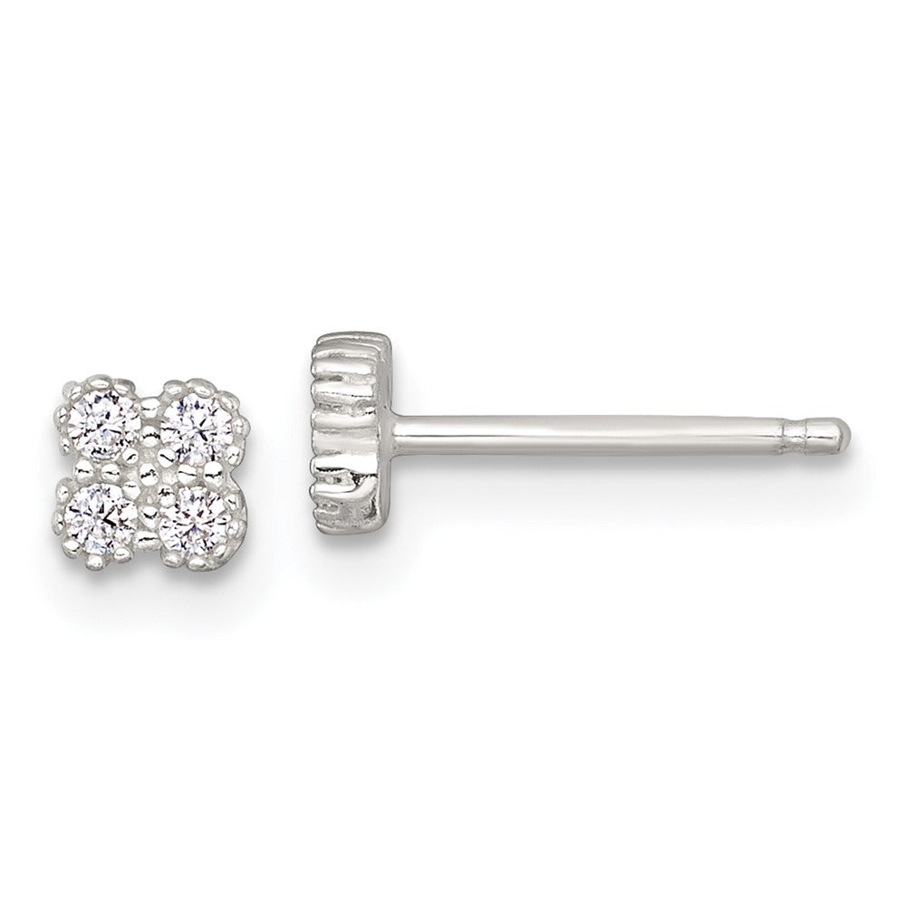 Sterlingsilber Poliert Strukturiert Zirkonia Quatrefoil Ohrstecker