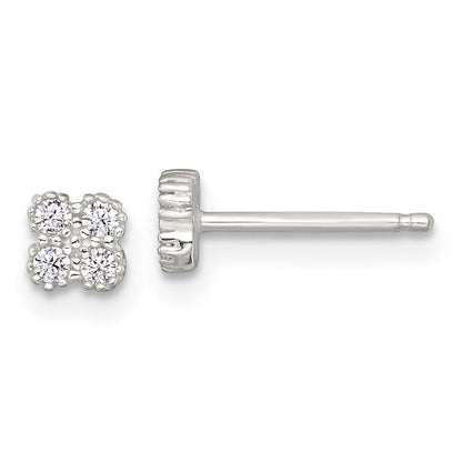 Sterlingsilber Poliert Strukturiert Zirkonia Quatrefoil Ohrstecker