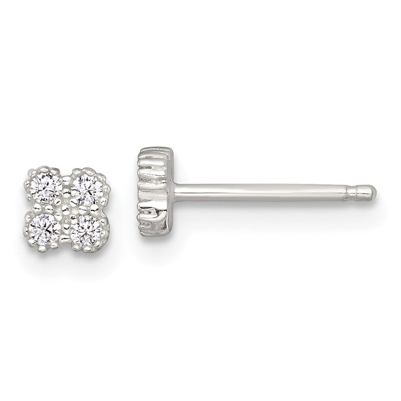 Sterlingsilber Poliert Strukturiert Zirkonia Quatrefoil Ohrstecker