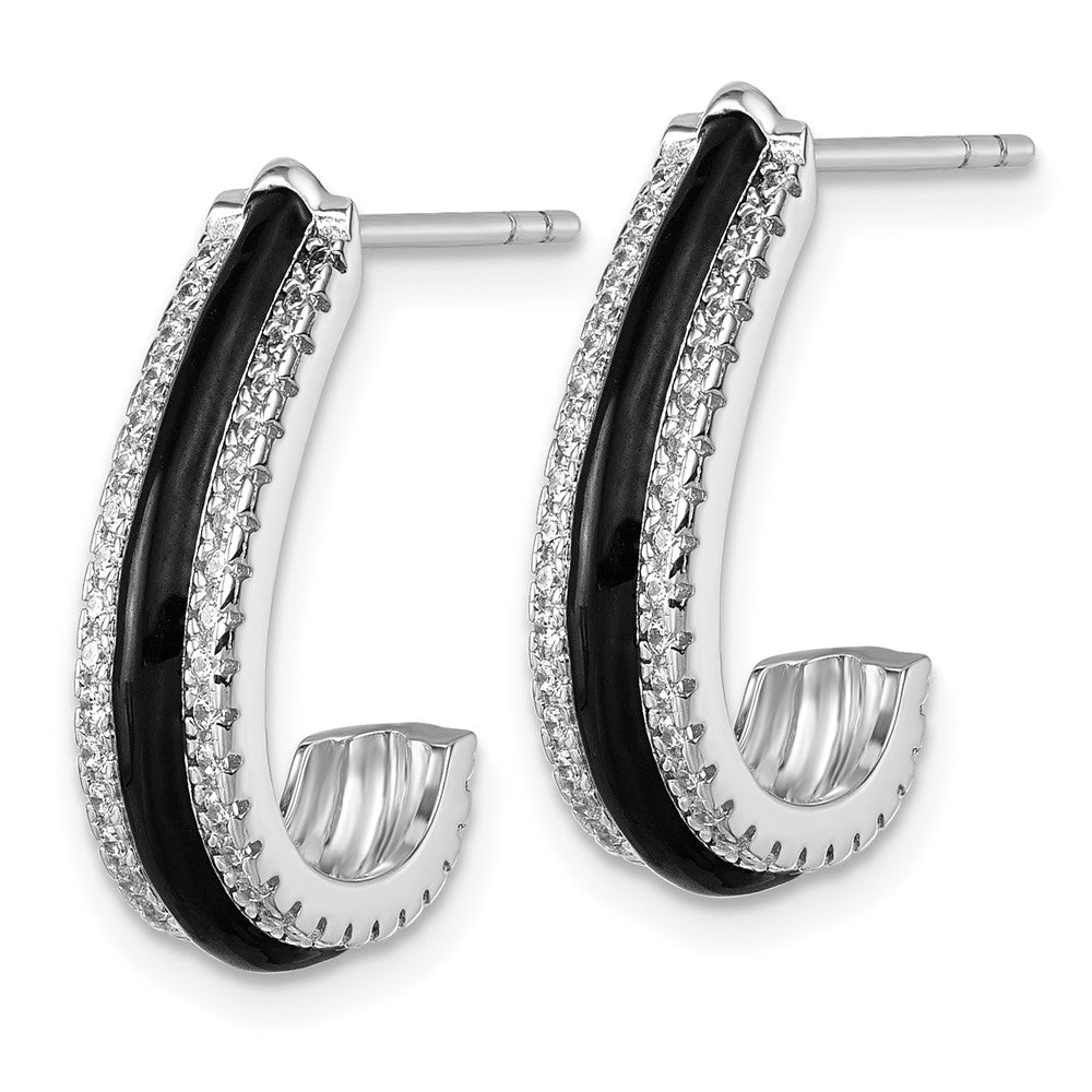 Sterlingsilber Rhodiniert Zirkonia Schwarz Emaille Stecker J- Creolen