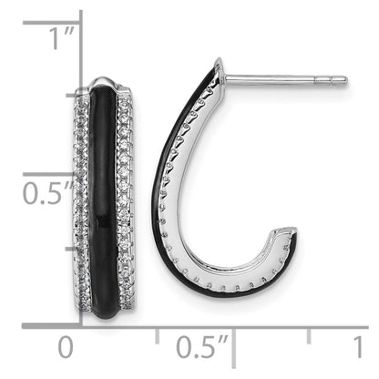 Sterlingsilber Rhodiniert Zirkonia Schwarz Emaille Stecker J- Creolen