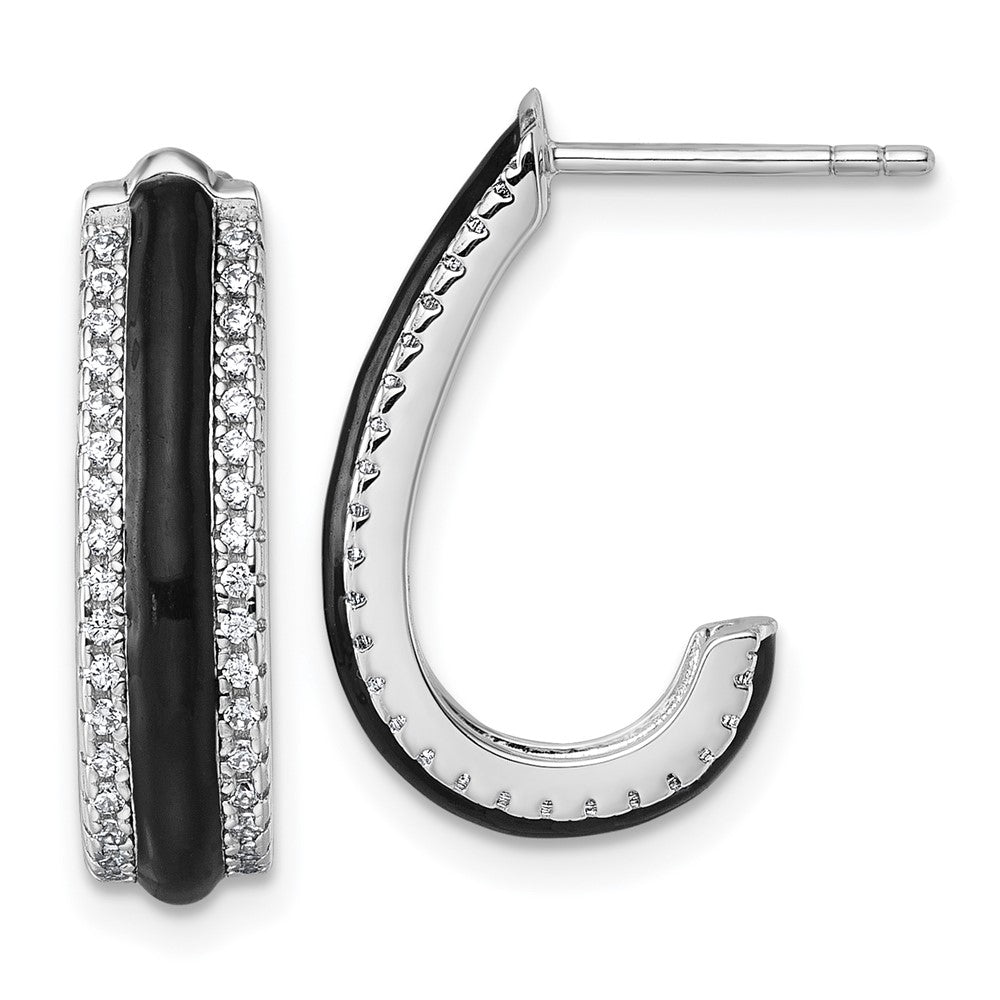 Sterlingsilber Rhodiniert Zirkonia Schwarz Emaille Stecker J- Creolen
