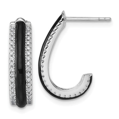 Sterlingsilber Rhodiniert Zirkonia Schwarz Emaille Stecker J- Creolen