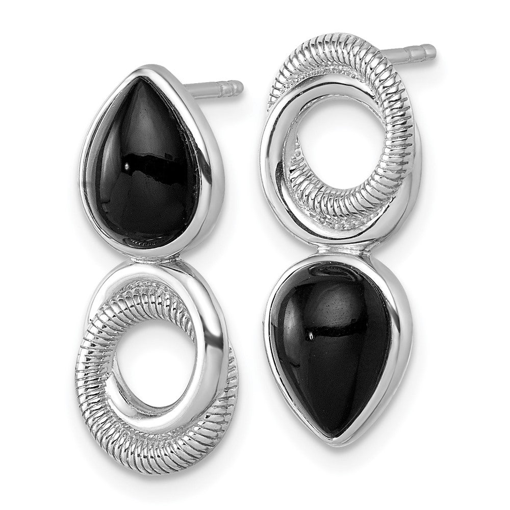 Sterlingsilber Rhodiniert Schwarz Achat Kreis Tropfen Ohrstecker