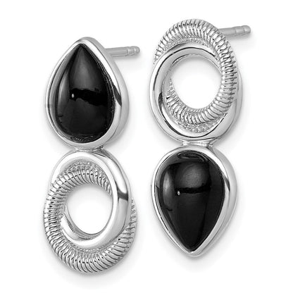 Sterlingsilber Rhodiniert Schwarz Achat Kreis Tropfen Ohrstecker