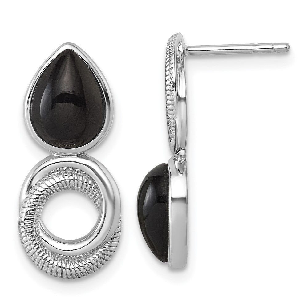 Sterlingsilber Rhodiniert Schwarz Achat Kreis Tropfen Ohrstecker