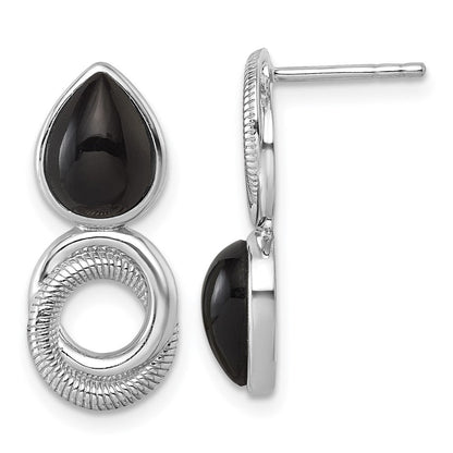 Sterlingsilber Rhodiniert Schwarz Achat Kreis Tropfen Ohrstecker