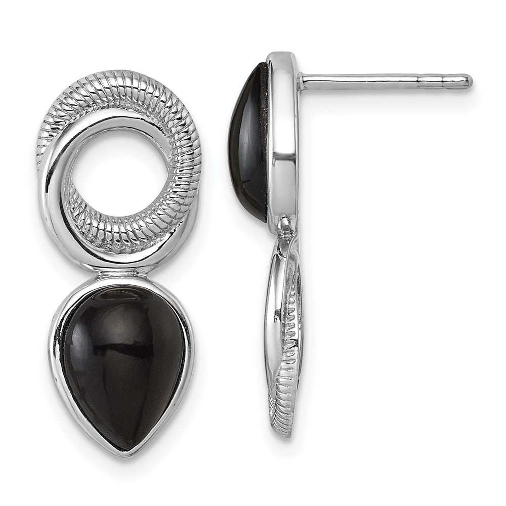 Sterlingsilber Rhodiniert Schwarz Achat Kreis Tropfen Ohrstecker