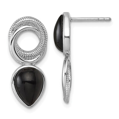 Sterlingsilber Rhodiniert Schwarz Achat Kreis Tropfen Ohrstecker