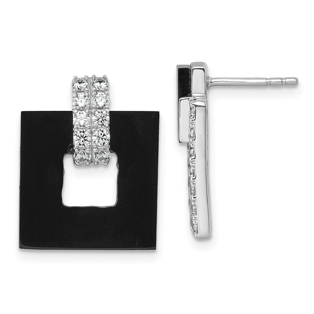 Sterlingsilber Rhodiniert Zirkonia Schwarz Achat Quadratisch Hängend Mis-matched Ohrringe