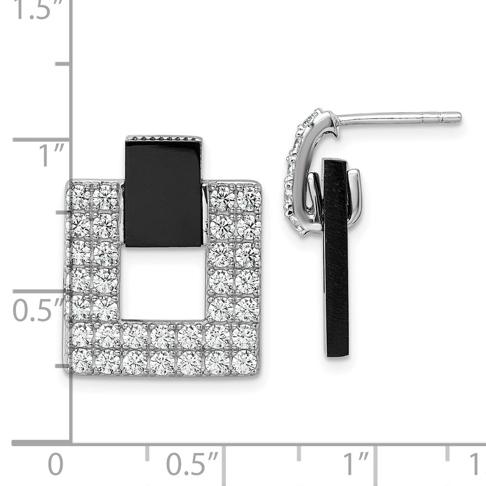 Sterlingsilber Rhodiniert Zirkonia Schwarz Achat Quadratisch Hängend Mis-matched Ohrringe