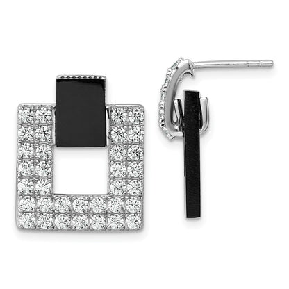 Sterlingsilber Rhodiniert Zirkonia Schwarz Achat Quadratisch Hängend Mis-matched Ohrringe