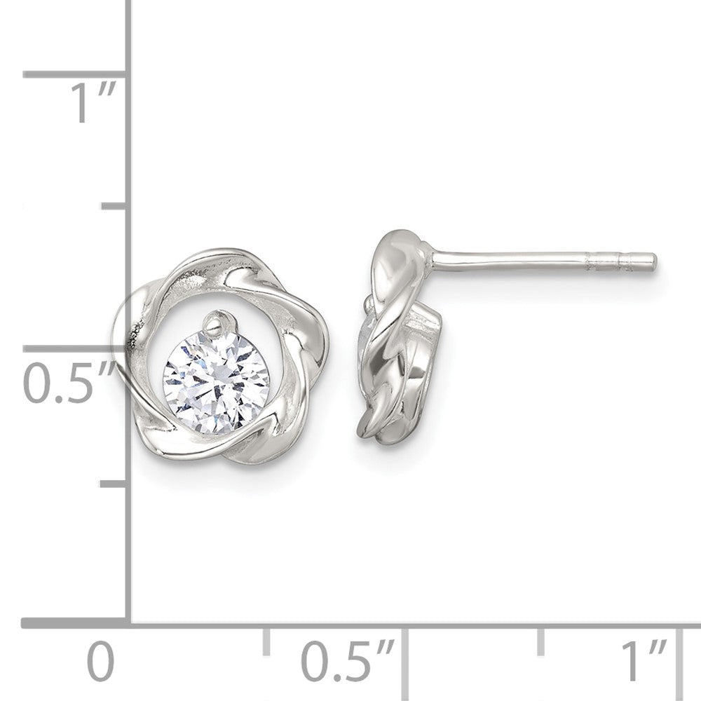 Sterlingsilber Poliert Zirkonia Gedreht Kreis Ohrstecker