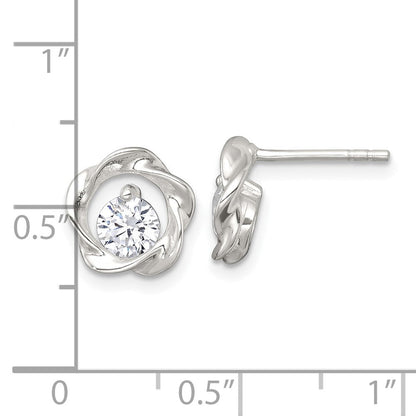 Sterlingsilber Poliert Zirkonia Gedreht Kreis Ohrstecker