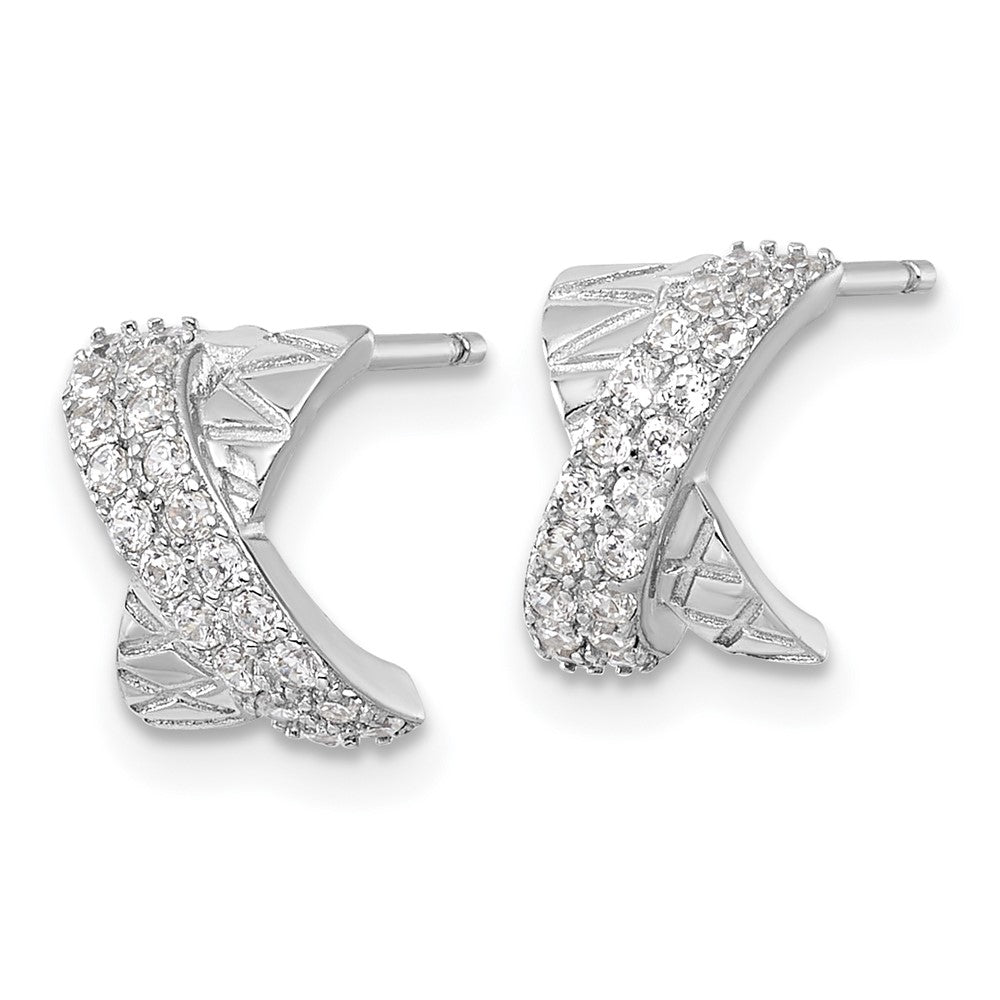Sterlingsilber Rhodiniert Poliert und Gemustert X Zirkonia Ohrstecker